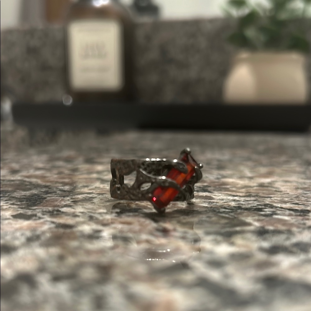 Red and Silver Adjustable Ring